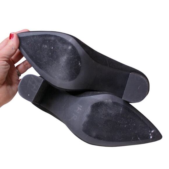 Lulus Black Faux Suede Pumps Block High Heels Pointed Toe Minimalist - Picture 5 of 6